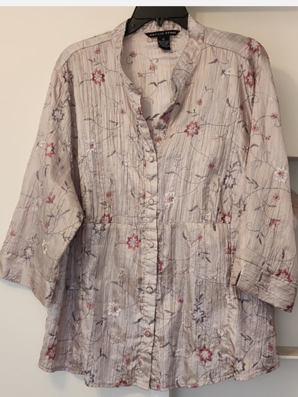 Antilia Femme Floral Embroidered Blouse 3/4 Sleeves Mandarin Colar 2X - Picture 4 of 16